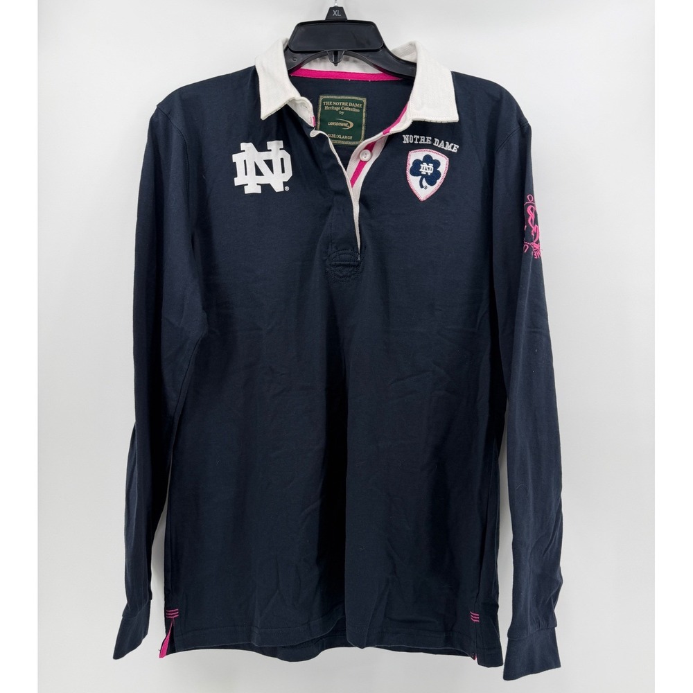 Lansdowne Notre Dame Heritage Rugby Shirt Navy Pink Long Sleeve XL Womens